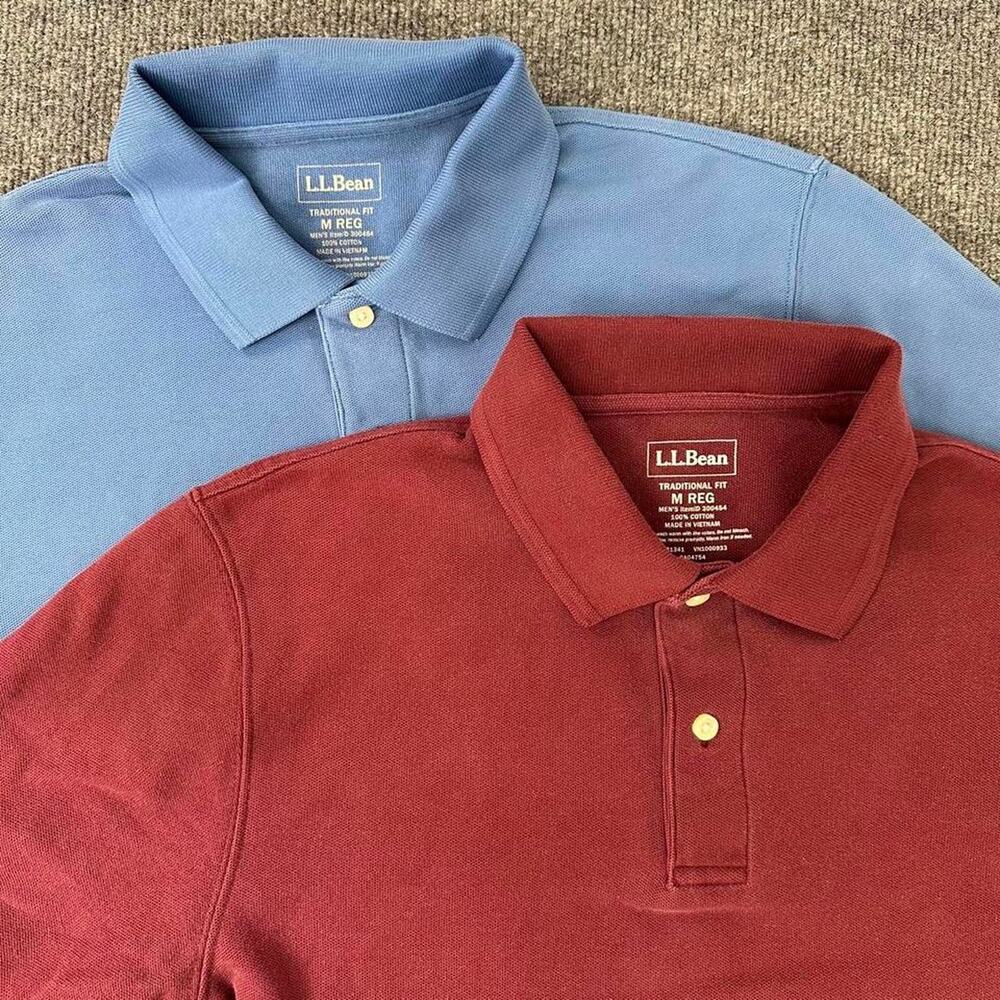 Lot of 2 L.L. Bean Men's Premium Double L Polo, Banded Short-Sleeve No Pocket M